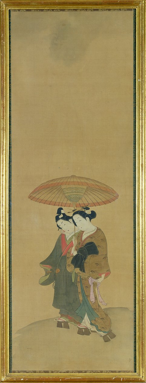 伞下的两个恋人（丝绸上的墨水和颜色） 作者 石川丰信