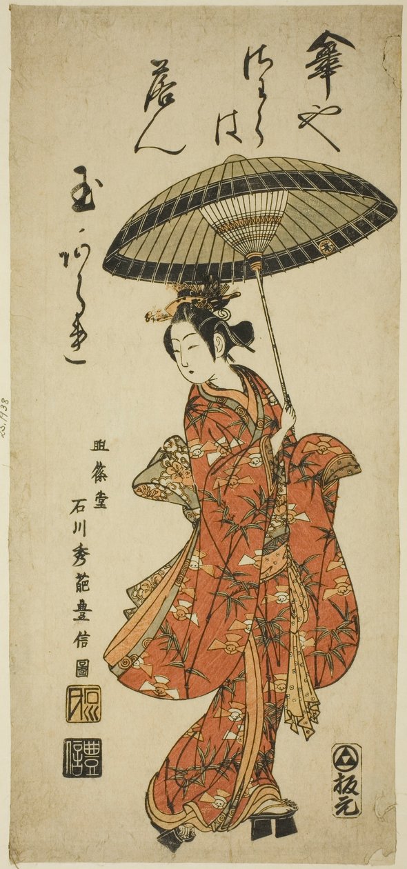 手持雨伞的演员濑川菊之条二世 作者 石川丰信