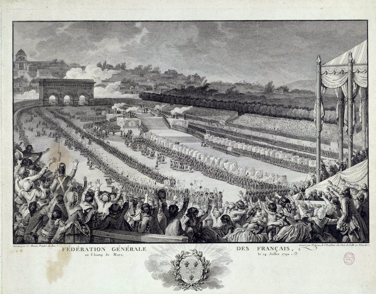 法国大革命：1791年7月14日在巴黎香榭丽舍大街举行的法国各省总联合会庆典的场景。插图：伊西多尔-赫尔曼（1743-1809） 18世纪 巴黎，卡纳瓦莱博物馆 作者 伊西多尔·斯坦尼斯拉斯·赫尔曼