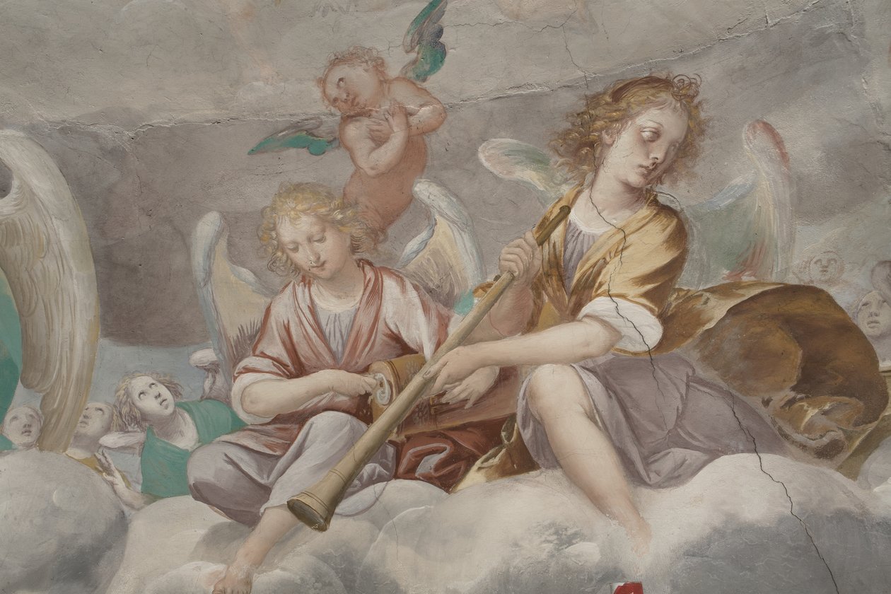 天使，音乐家天使和puttos，天堂与永恒父亲的细节，c.1623-34（细节3496185） 作者 伊西多罗·比安奇