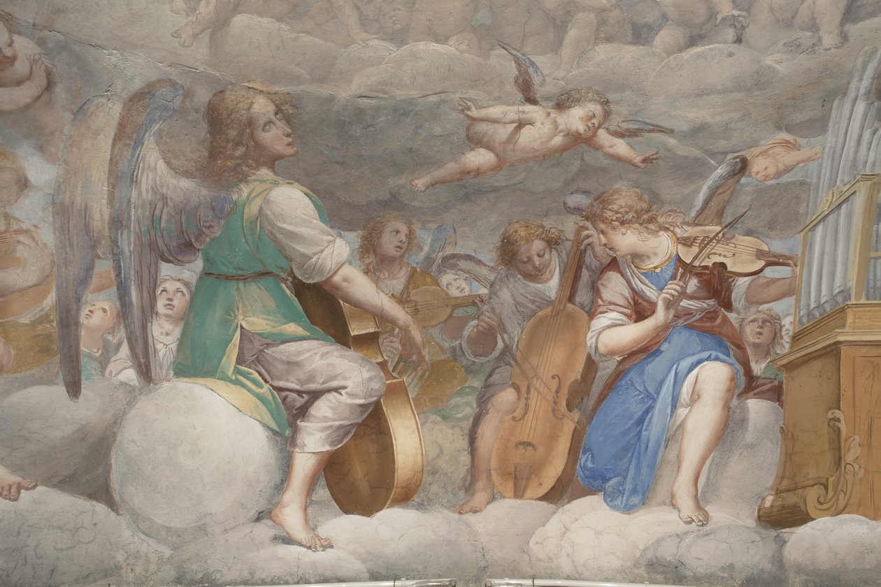 天使，音乐家天使和puttos，天堂与永恒父亲的细节，c.1623-34（细节3496185） 作者 伊西多罗·比安奇