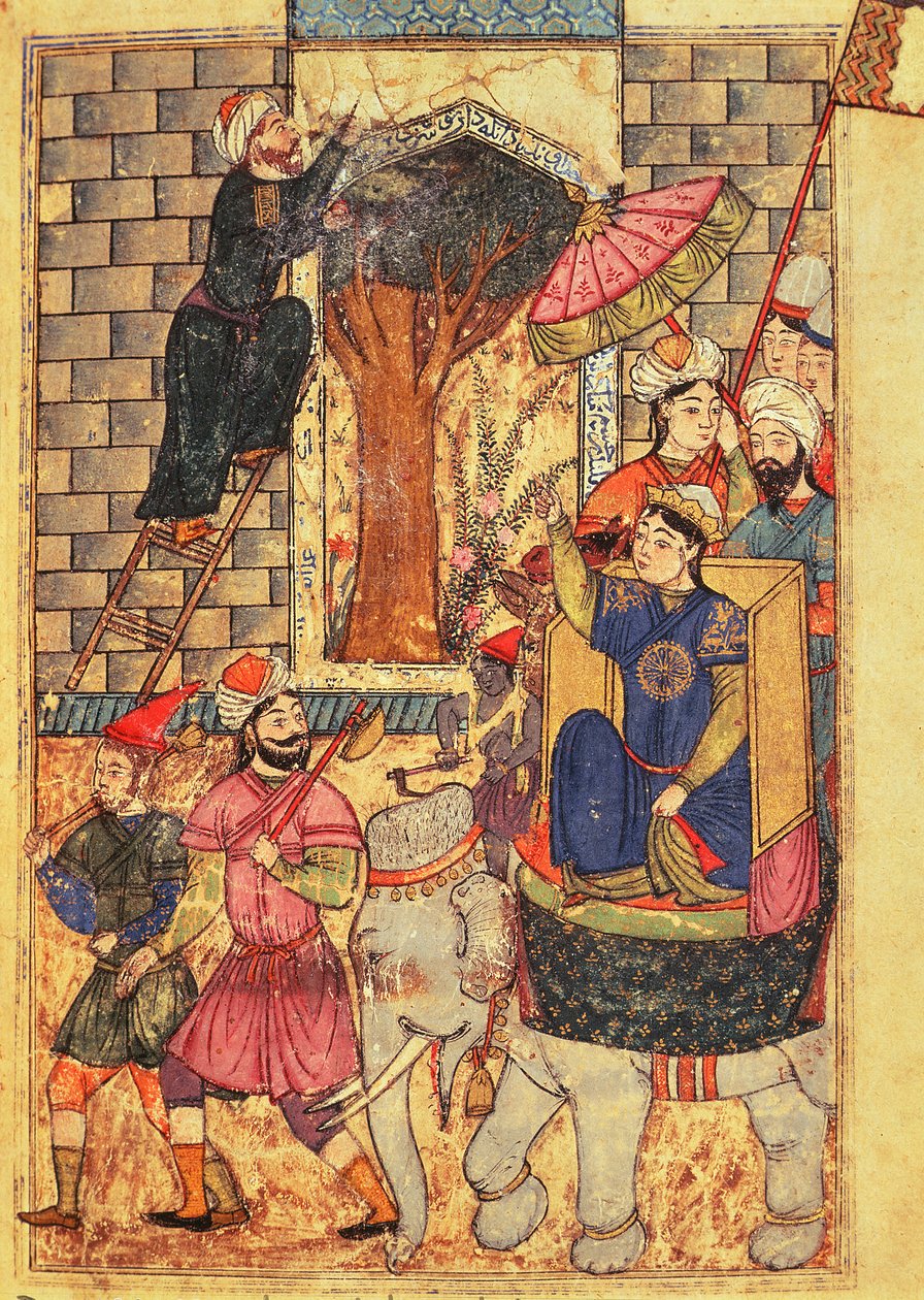 Fol.110苏丹娜离开宫殿，从“卡利拉和迪姆纳之书”（墨水和不透明的纸张在纸上） 作者 伊斯兰学校