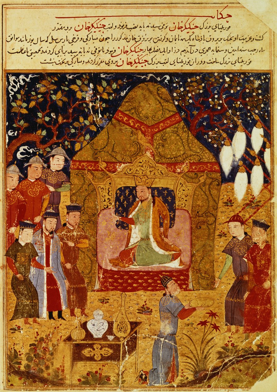 成吉思汗在他的帐篷里由Rashid al-Din（1247-1318） 作者 伊斯兰学校