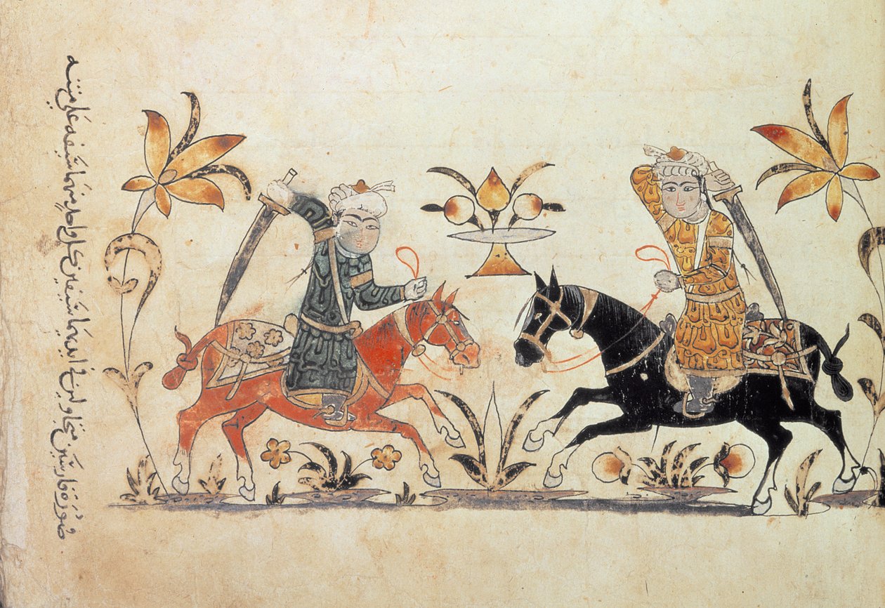 添加 1886 f.135，"Nihayat al-Sul"（《骑术和军事实践手册》）中的骑兵冲锋图 作者 伊斯兰学校
