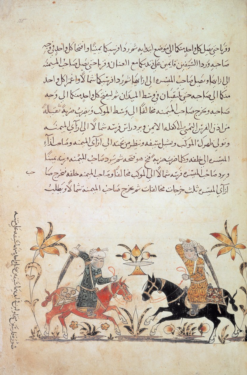 添加 1886 f.135，"Nihayat al-Sul"（《骑术和军事实践手册》）中的骑兵冲锋图 作者 伊斯兰学校