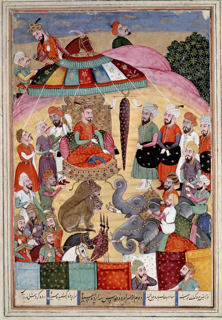 伊斯兰艺术：“国王帐篷前的索拉布（撒哈拉人）”波斯缩影，来自 Ferdowsi（Firdawsi，或 Ferdawsi， 或 Firdousi, ca. 940-around 1020) (ms. 607) Chantil 作者 伊斯兰学校