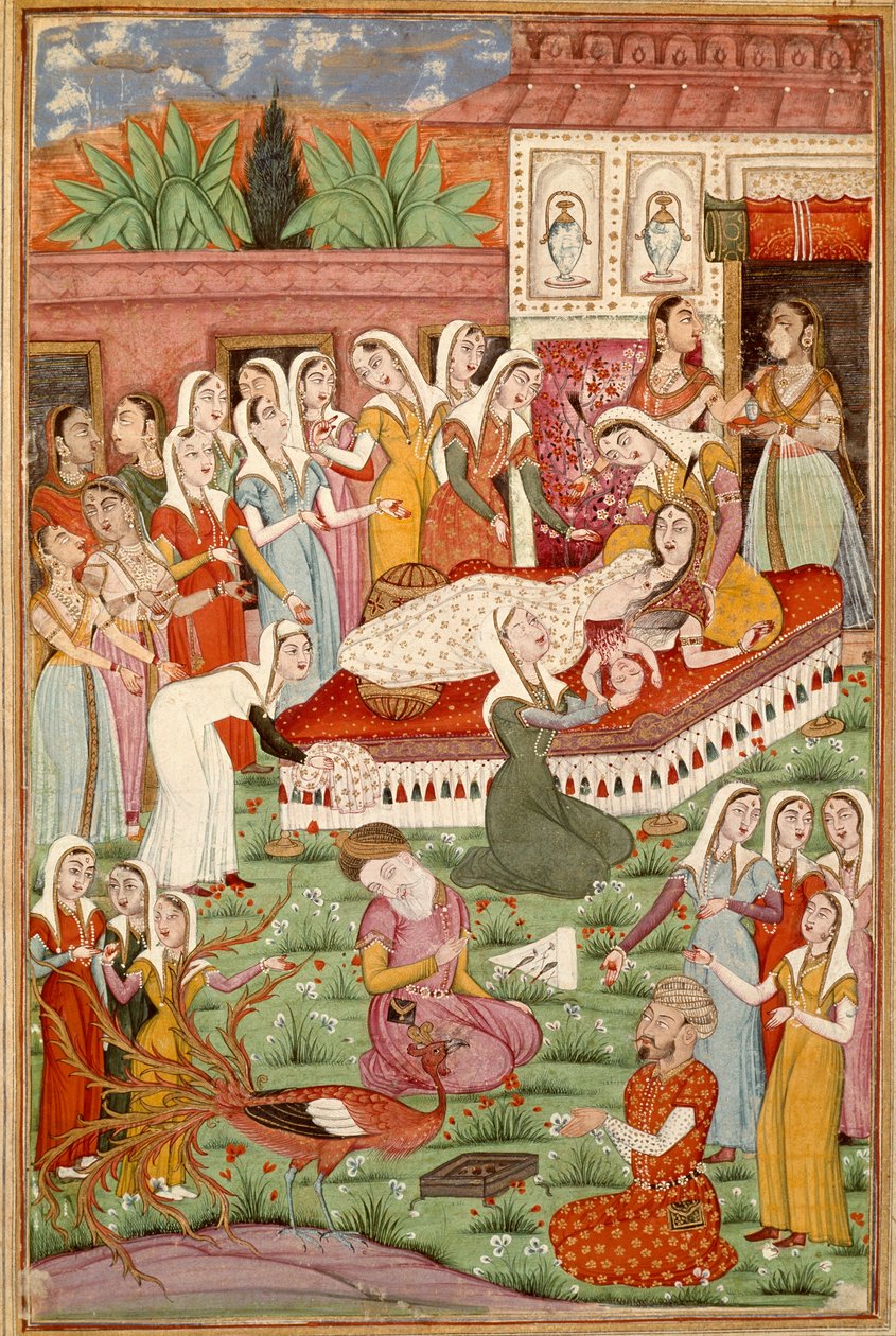 伊斯兰艺术：““鲁斯塔姆的 Cesarian 的诞生”“来自 Ferdowsi（Firdawsi，或 Ferdawsi，或 Firdousi， ca. 940-around 1020) (ms. 607) Chantilly, Musee C 作者 伊斯兰学校