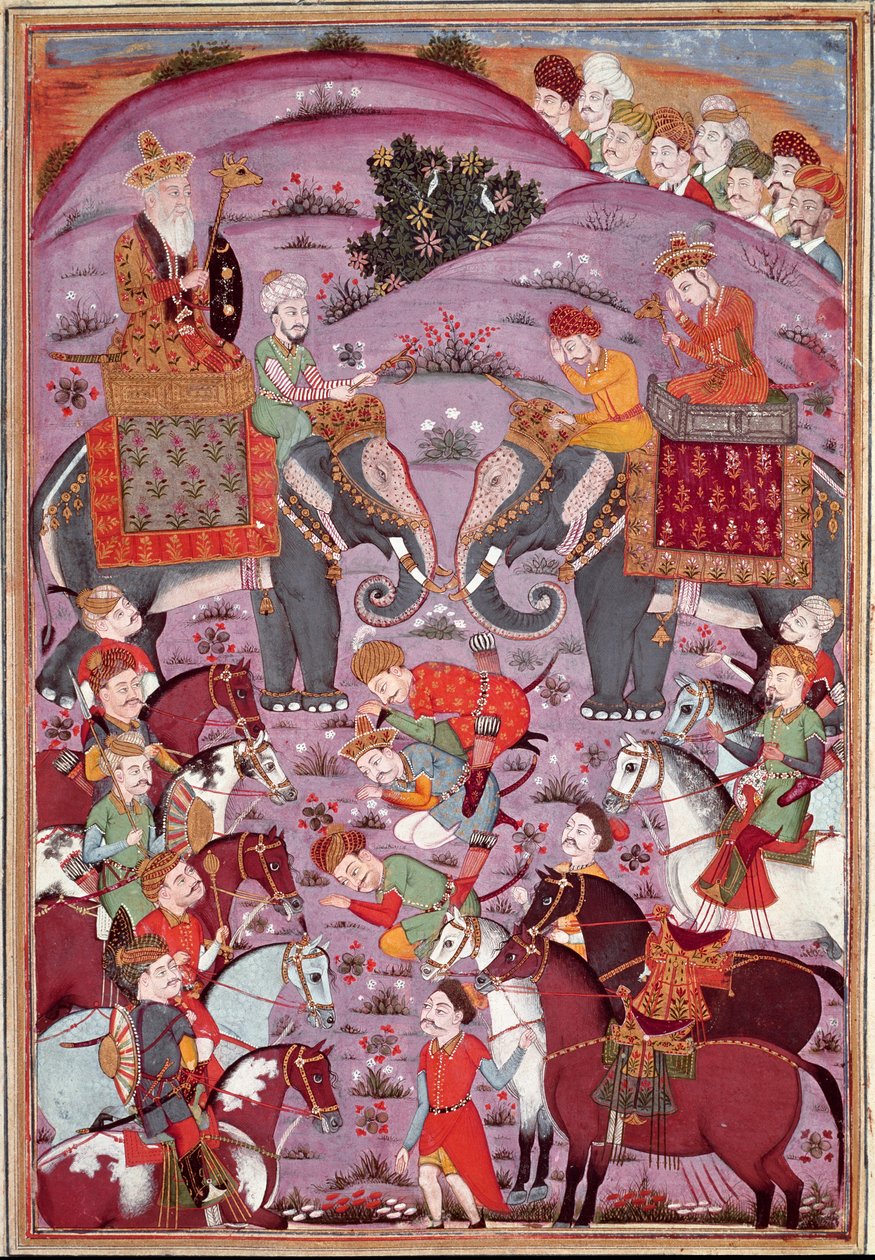 伊斯兰艺术。"Roustam和他的Aieul Sam的第一次见面" 波斯语缩影，出自Ferdowsi（Firdawsi，或Ferdawsi，或Firdousi，约940-约1020）的史诗《Shahnameh》（Shah Nama，Shahnama）（《王书》）的手稿（ms. 607） 吟唱 作者 伊斯兰学校