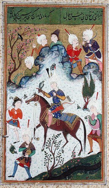 女士B-284 fol.50b The Kings Hunt，来自Huanyn Bayqara的Divan，1540 作者 伊斯兰学校