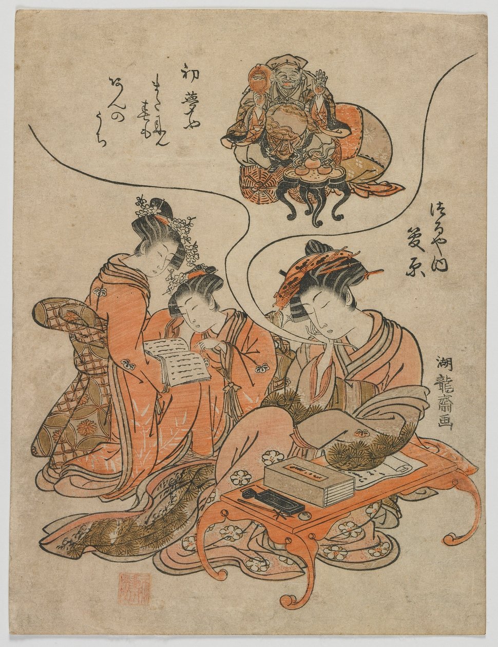 鹤屋的妓女菅原梦，江户时代，c.1778（彩色木版画） 作者 oda田K