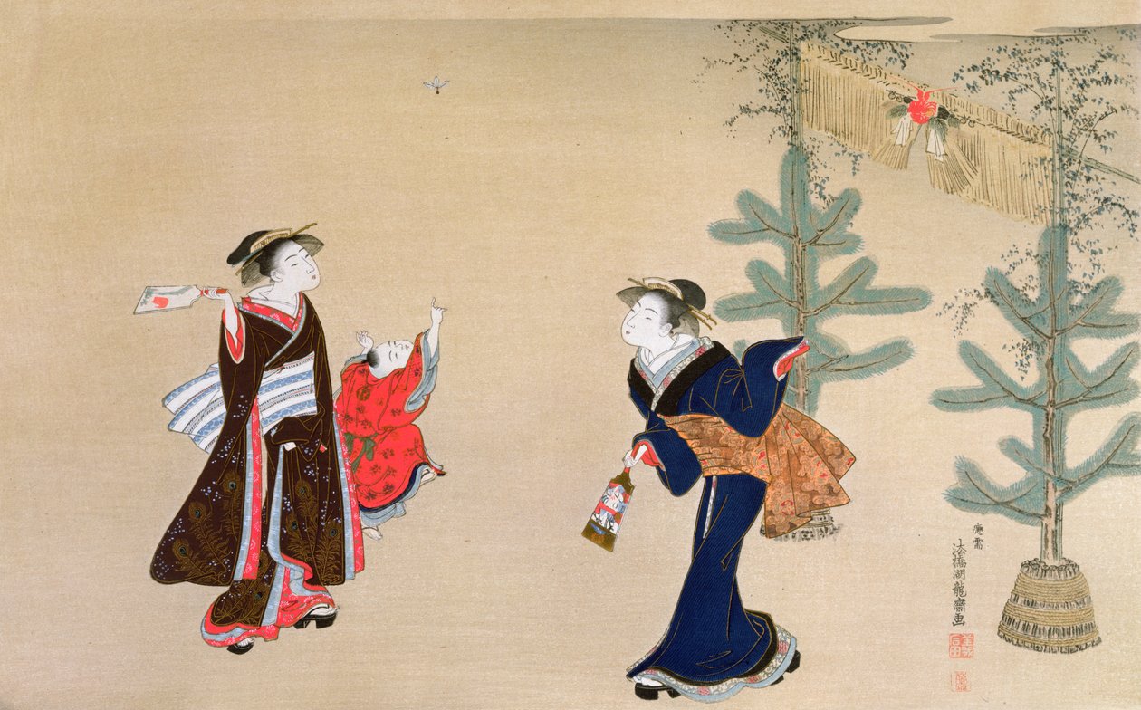 “新年游戏”，插图于&39;Kokka&39;杂志，1898-99 作者 oda田K