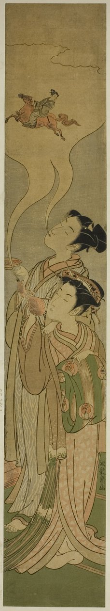 夫妻相马（模仿 Tekkai [中国：李铁拐] 和 Chokaro [中国：张果老]）。 作者 oda田K