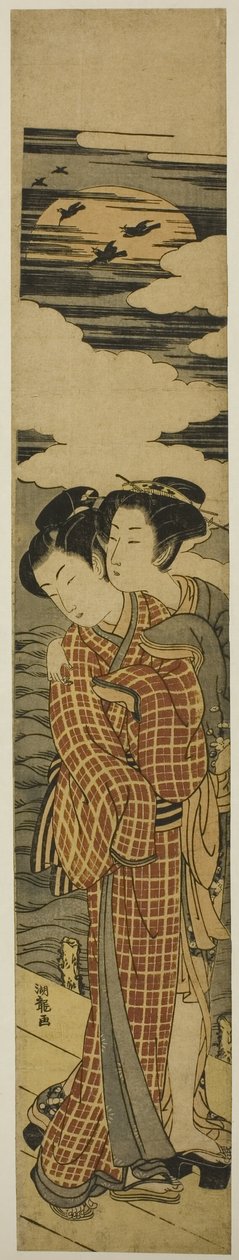 月夜，站在码头上相拥的情侣 作者 oda田K