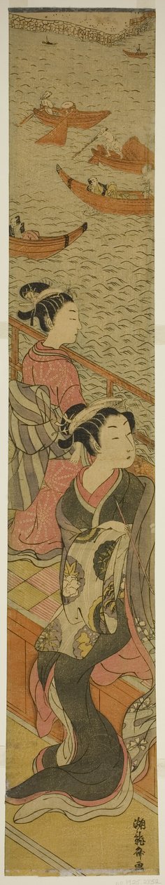 在阳台上俯瞰河流的宫女和她的随从 作者 oda田K