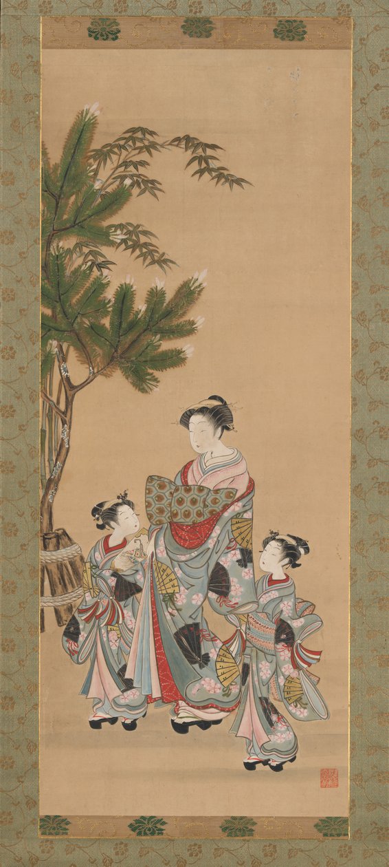 元旦的歌妓和两个随从，约1780年代。 作者 oda田K