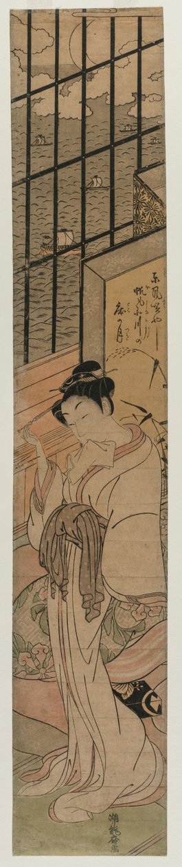 俯瞰江户湾的房间里的妓女c。 1770年。 作者 oda田K
