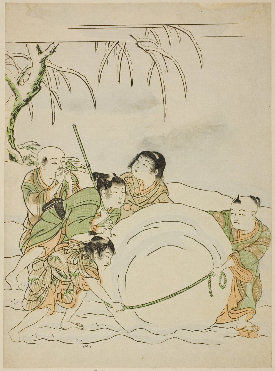 五个小男孩滚一个大雪球 作者 oda田K