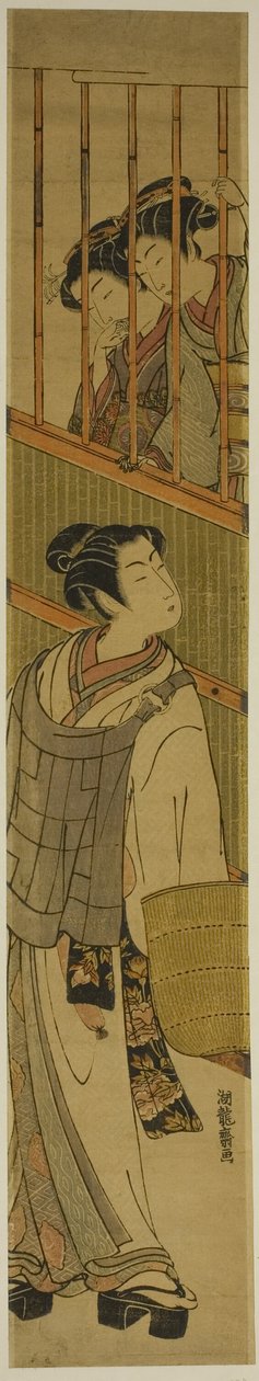 两名年轻女子看着打扮成 Komuso 的年轻人 作者 oda田K