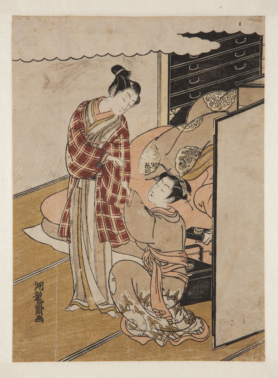 握着情人袖子的女人（彩色木刻版画 作者 oda田K