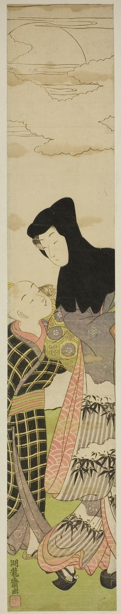 戴黑色头巾的女子与小男孩对话 作者 oda田K