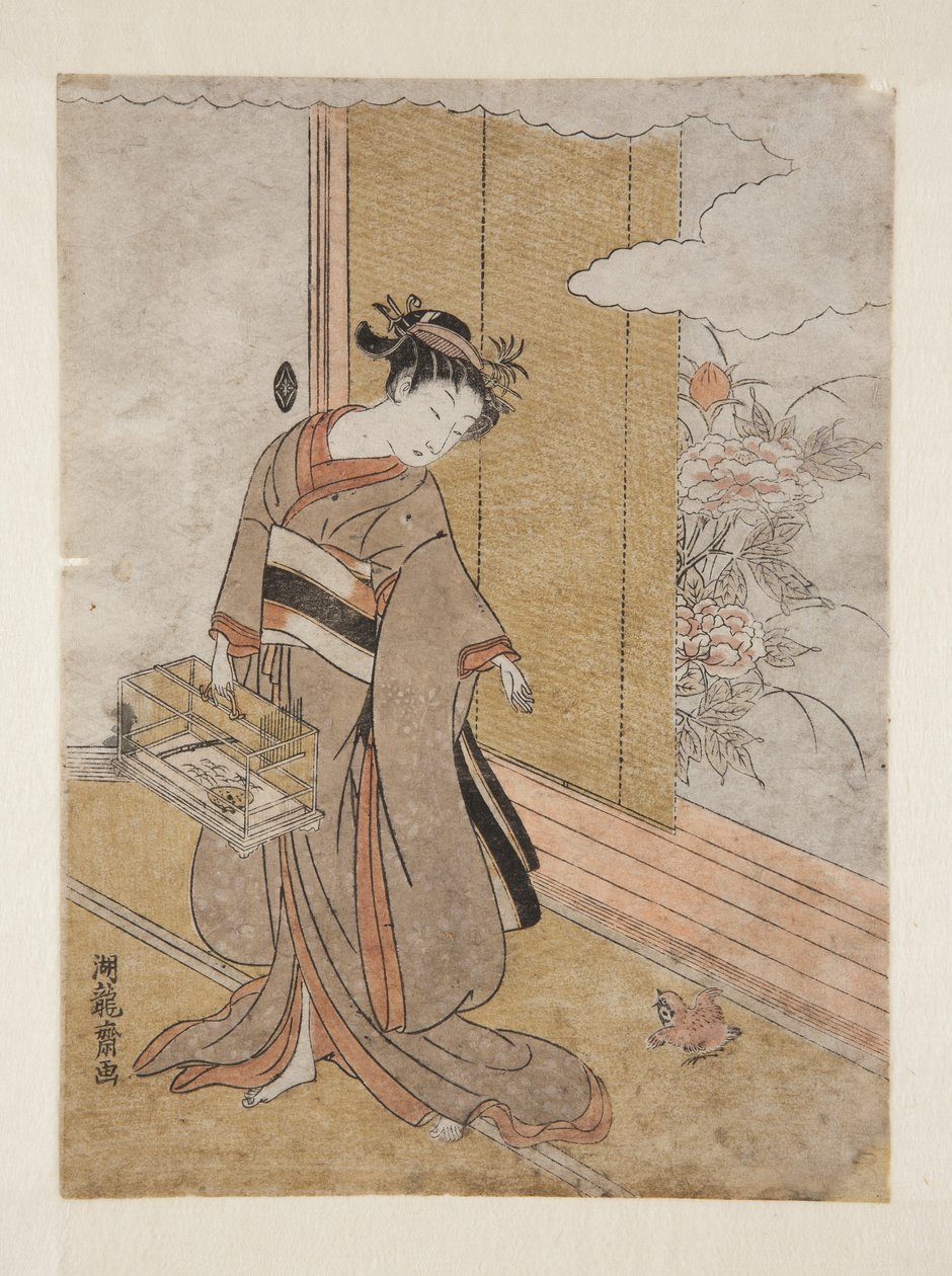 女人和麻雀（彩色木版画 作者 oda田K