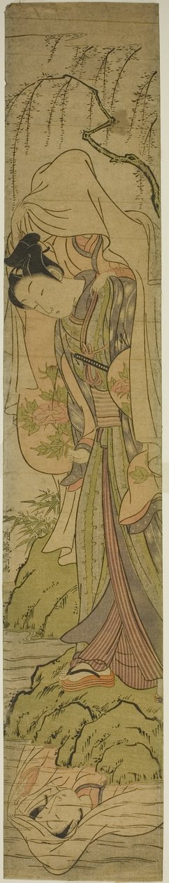 背着女孩的年轻人看到女孩在水中的倒影 作者 oda田K