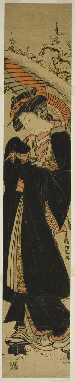撑伞的年轻女子在雪中漫步 作者 oda田K