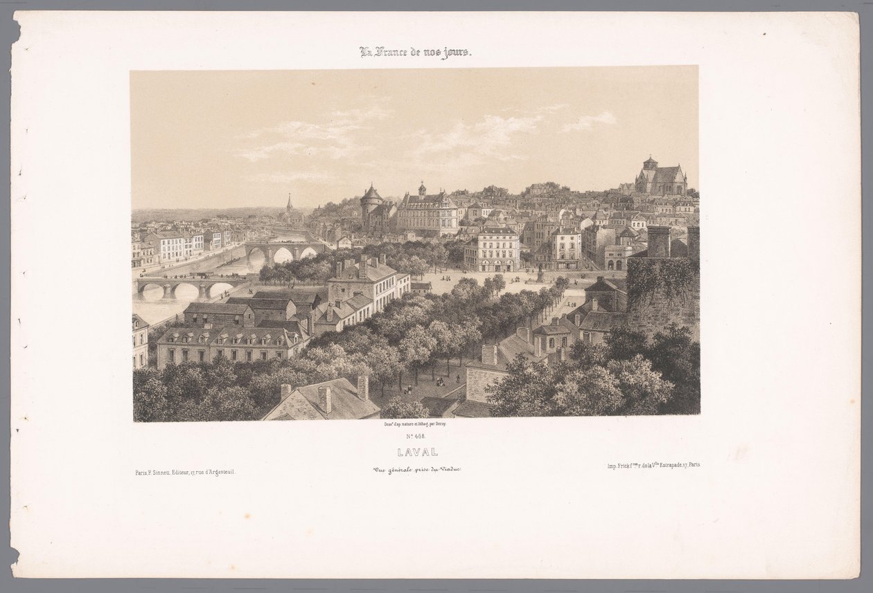 从高架桥看拉瓦尔 拉瓦尔。 Vue générale 奖 du Viaduc（物体上的标题） 当代法国（系列名称） La France de nos jours（物体上的系列标题） 作者 伊索多·洛朗·德罗伊（Isodore Laurent Deroy）
