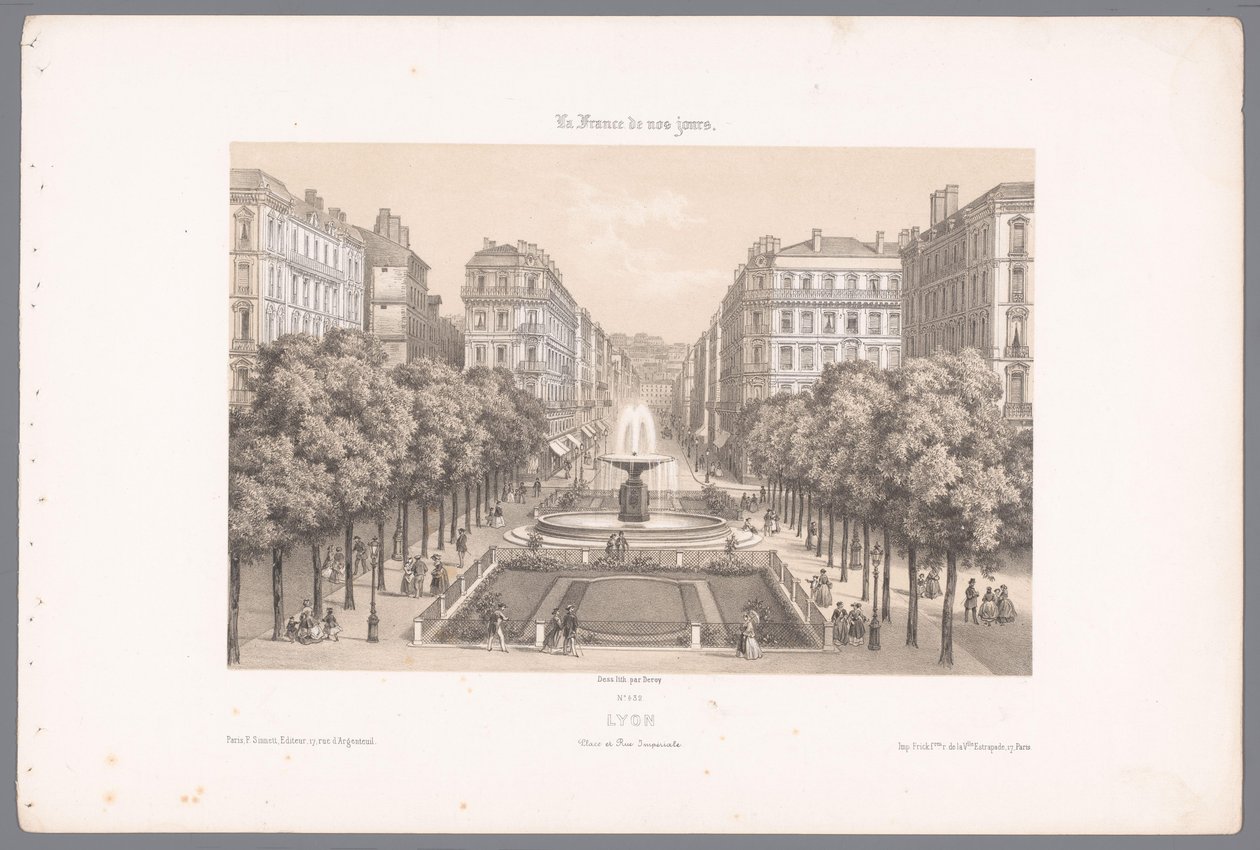 Zicht op de Place en de Rue Impériale te Lyon
里昂。Place et Rue Impériale（物品标题）
Hedendaags Frankrijk（系列标题）
我们时代的法国》（文物上的系列名称） 作者 伊索多·洛朗·德罗伊（Isodore Laurent Deroy）