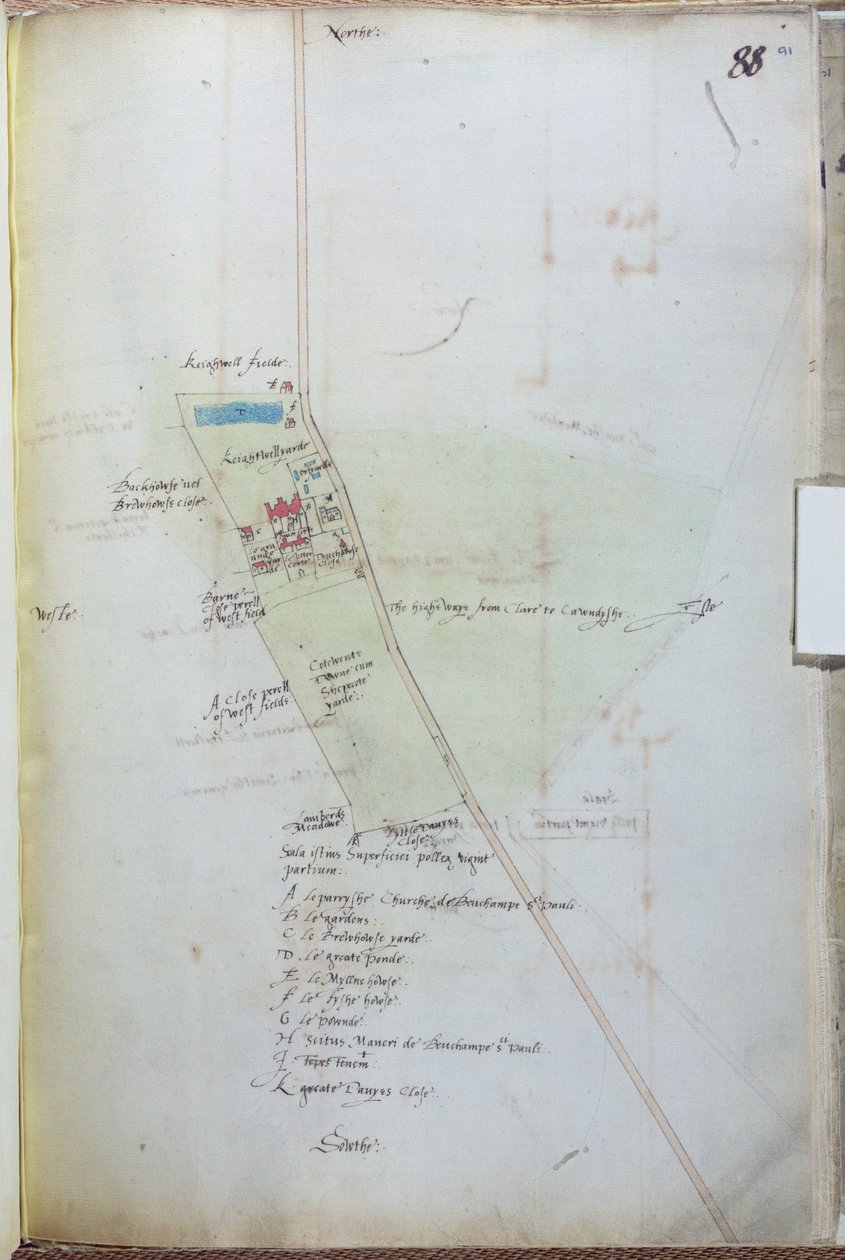 255171女士，邮件地址：Belchamp St. Paul村地图，1576年钢笔和墨水，纸张上写着 作者 以色列阿米斯
