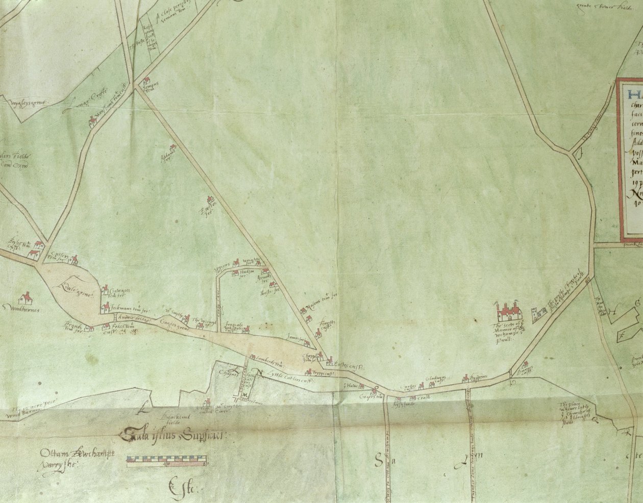 Ms255171 Belchamp St. Paul的房地产地图，1576年（笔和墨水在纸上）（详细） 作者 以色列阿米斯