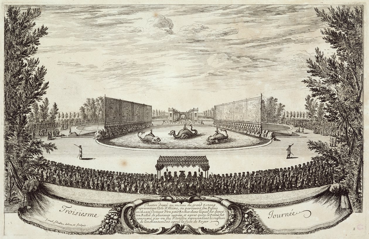 代表Alcine岛的大池塘上的舞台，&39;Les Plaisirs de l&39;Ile Enchantee&39;的第三天，1664年5月9日 作者 小以色列人西尔维斯特
