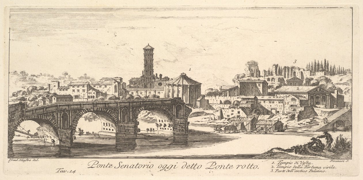 参议院桥，今天称为 Ponte Rotto（断桥），约 1748 年（雕刻） 作者 以色列·西尔维斯特（IsraëlSilvestre）