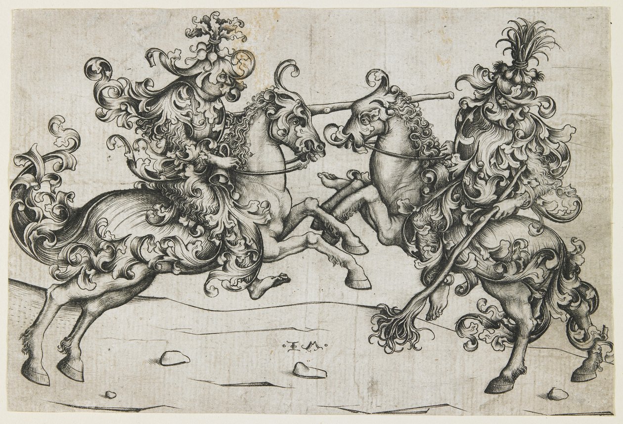 两个野人的争斗，c。 1480 作者 小艾希拉（Israhel van Meckenem）