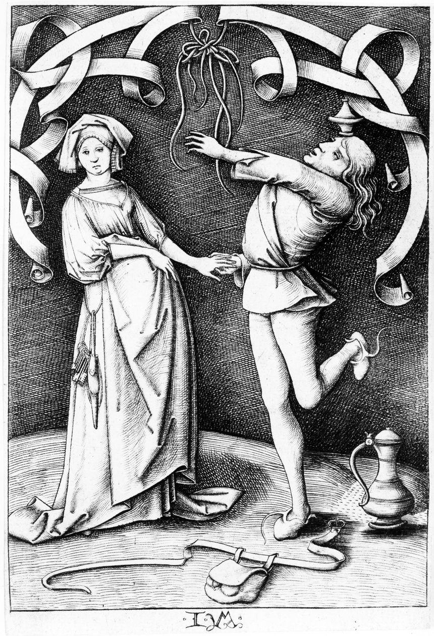变戏法者和女人，c.1495-1503 作者 小艾希拉（Israhel van Meckenem）