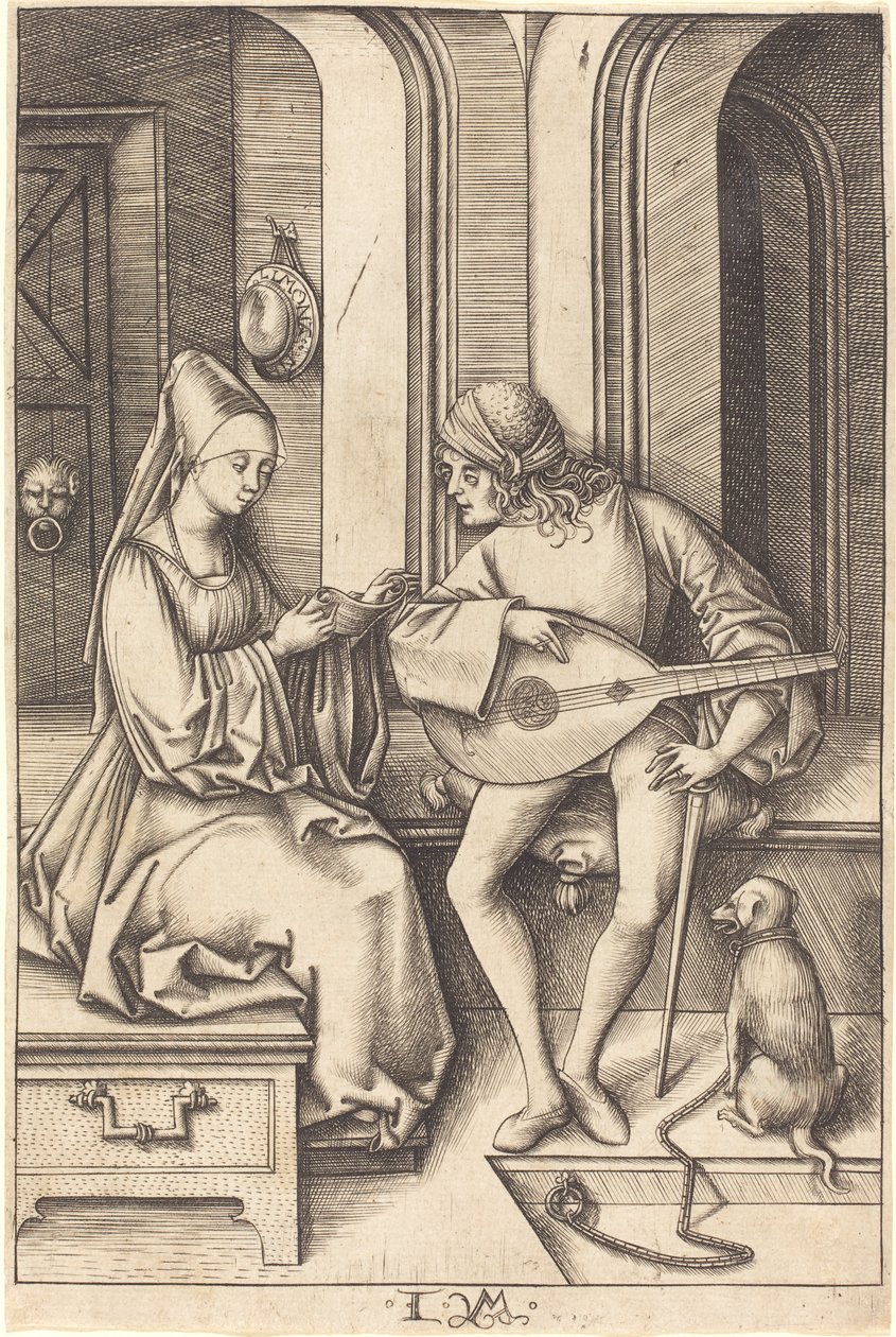 琵琶演奏者和歌手，c.1500 作者 小艾希拉（Israhel van Meckenem）