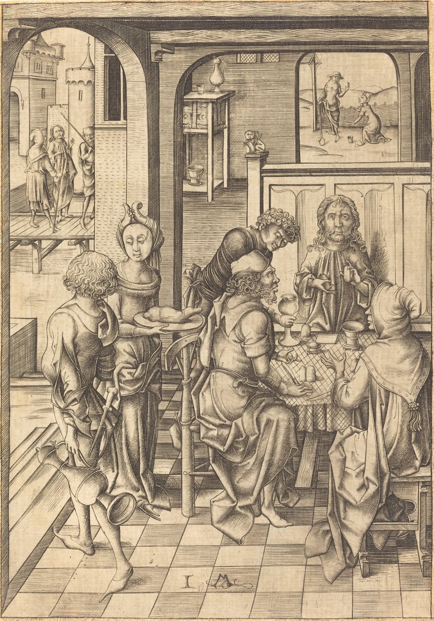 基督在以马忤斯，约1480年。 作者 以色列·范·麦肯纳姆（Israhel van Meckenem）