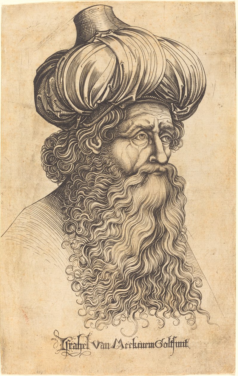 老人头像，约14801490。 作者 以色列·范·麦肯纳姆（Israhel van Meckenem）