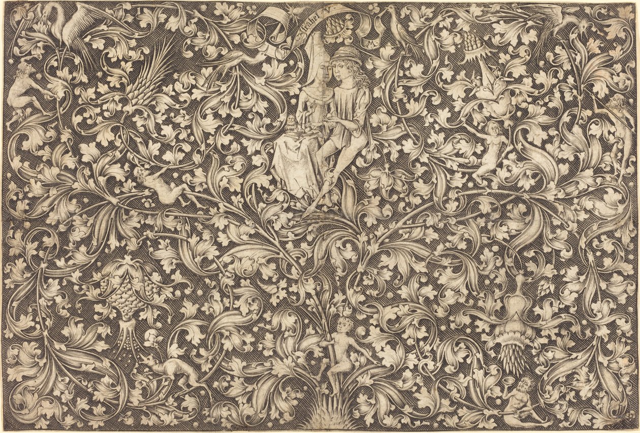 有两个恋人的装饰板，约14901500。 作者 以色列·范·麦肯纳姆（Israhel van Meckenem）