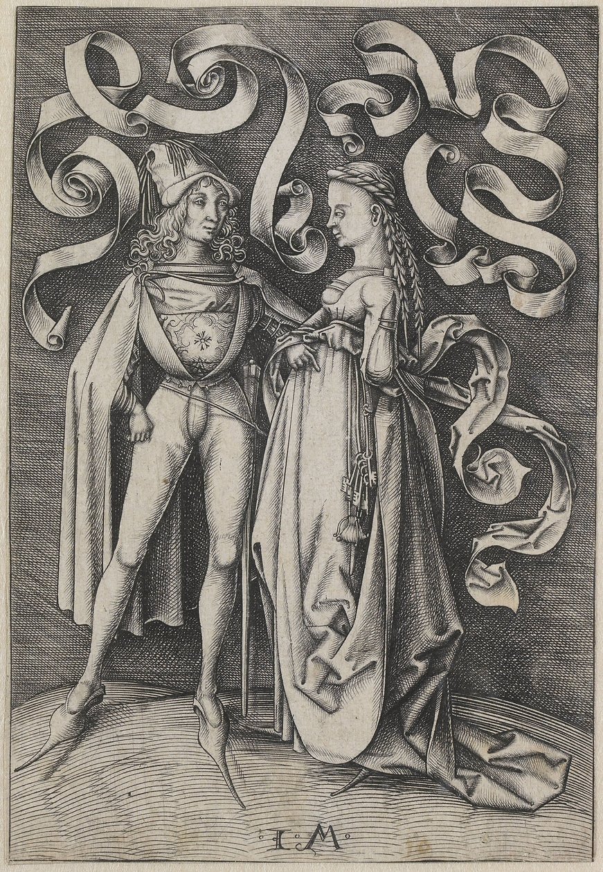 骑士和一位女士 日常生活场景（系列标题） 作者 以色列·范·麦肯纳姆（Israhel van Meckenem）