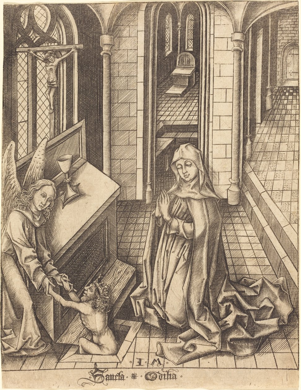 圣奥蒂利亚，约1475-1480。 作者 以色列·范·麦肯纳姆（Israhel van Meckenem）