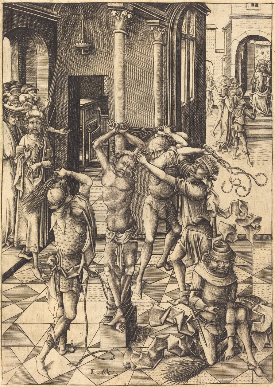 鞭刑》，约1480年。 作者 以色列·范·麦肯纳姆（Israhel van Meckenem）