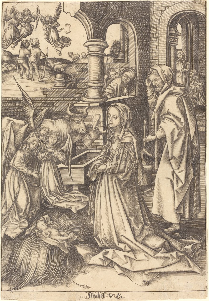 耶稣诞生，约1490年至1500年。 作者 以色列·范·麦肯纳姆（Israhel van Meckenem）