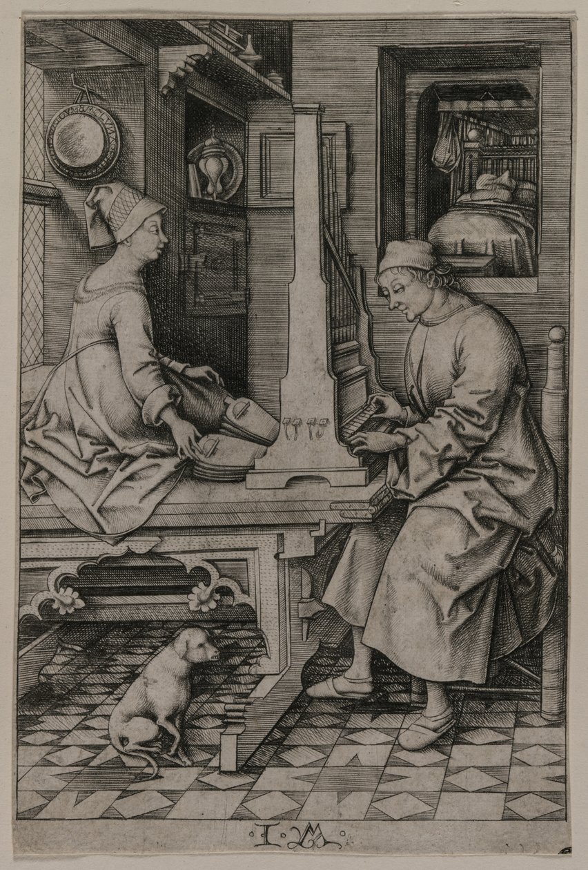 器官演奏家和他的妻子，1495-1503年。 作者 以色列·范·麦肯纳姆（Israhel van Meckenem）