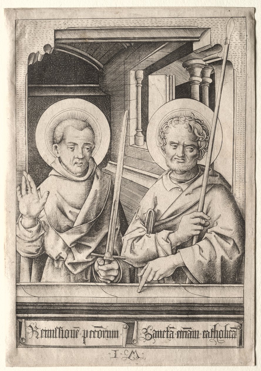 十二使徒圣西蒙（？）和圣马太 作者 以色列·范·麦肯纳姆（Israhel van Meckenem）