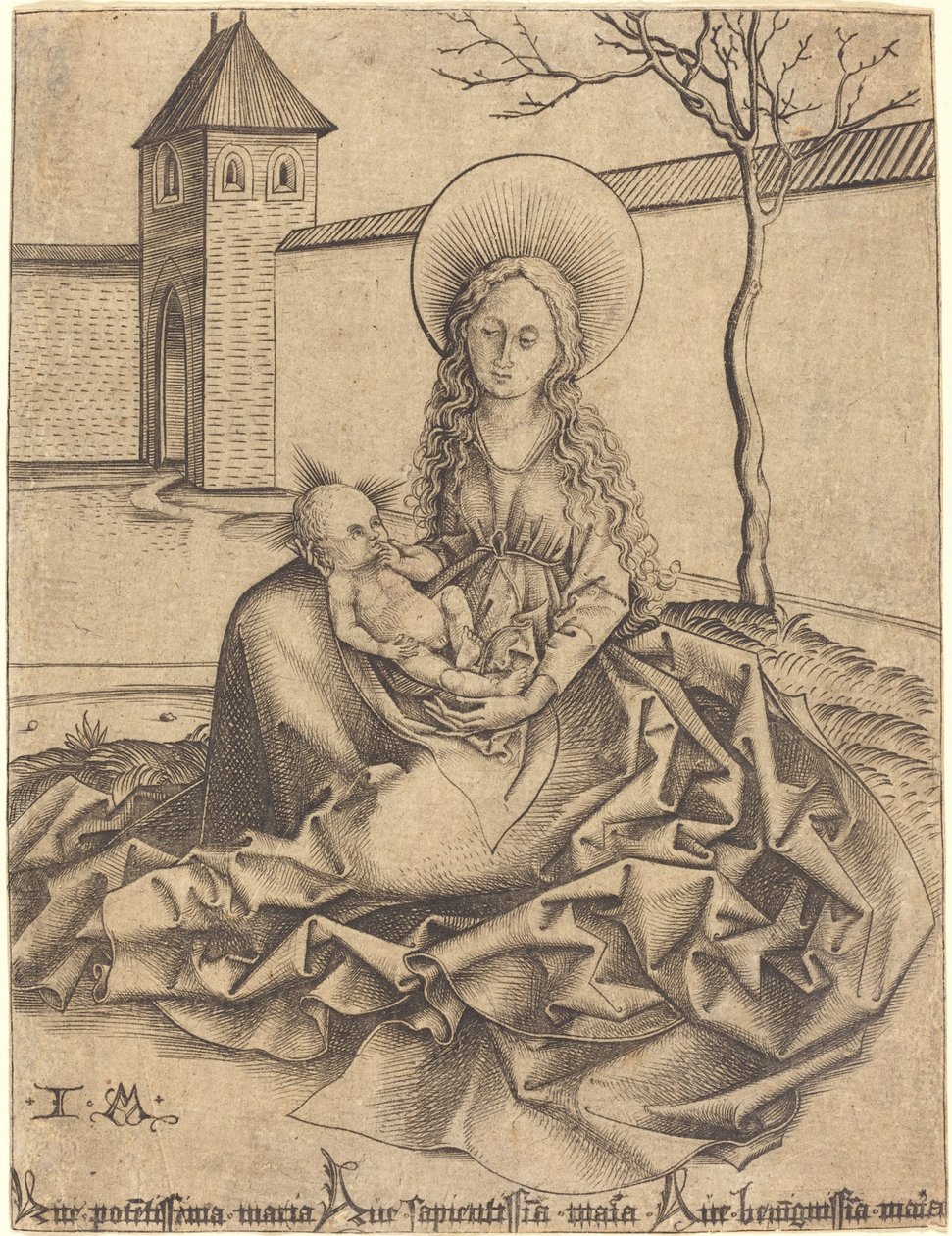 院子里的圣母和孩子 作者 伊斯拉赫尔·范·梅肯纳姆（Martin Schongauer）