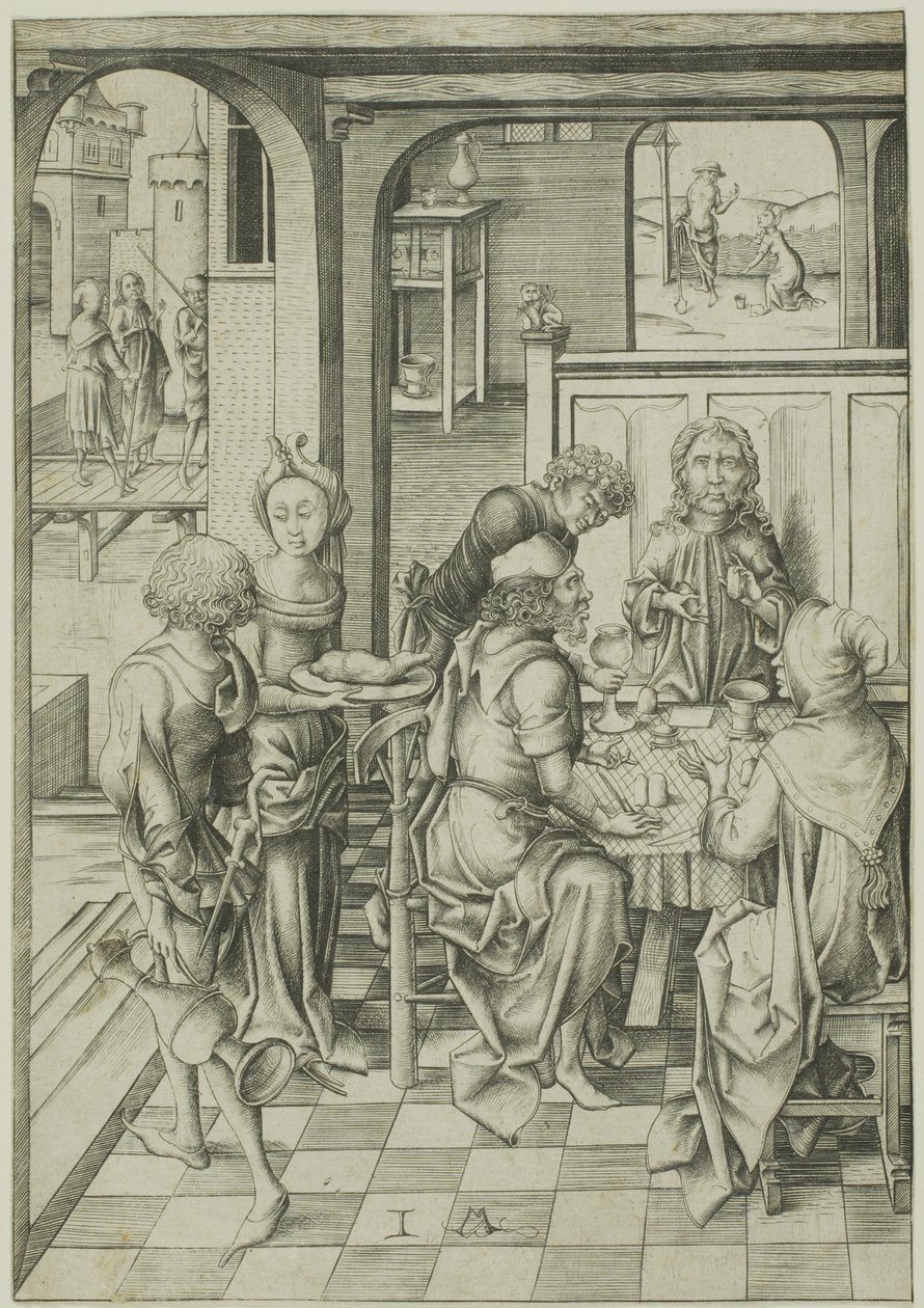 基督在以马忤斯 作者 小艾希拉（Israhel van Meckenem）