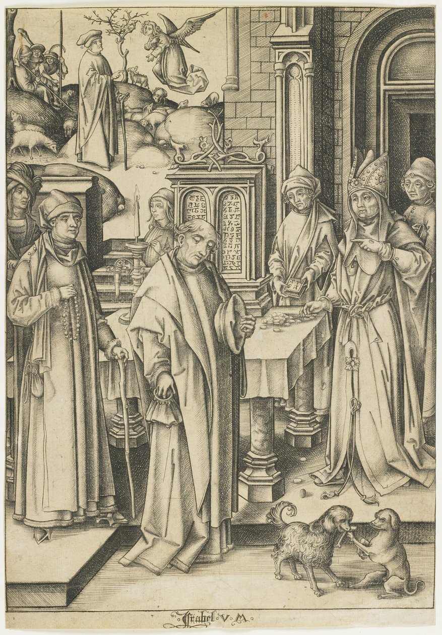 大祭司拒绝约阿希姆的祭品，c。 1490年至1500年 作者 小艾希拉（Israhel van Meckenem）