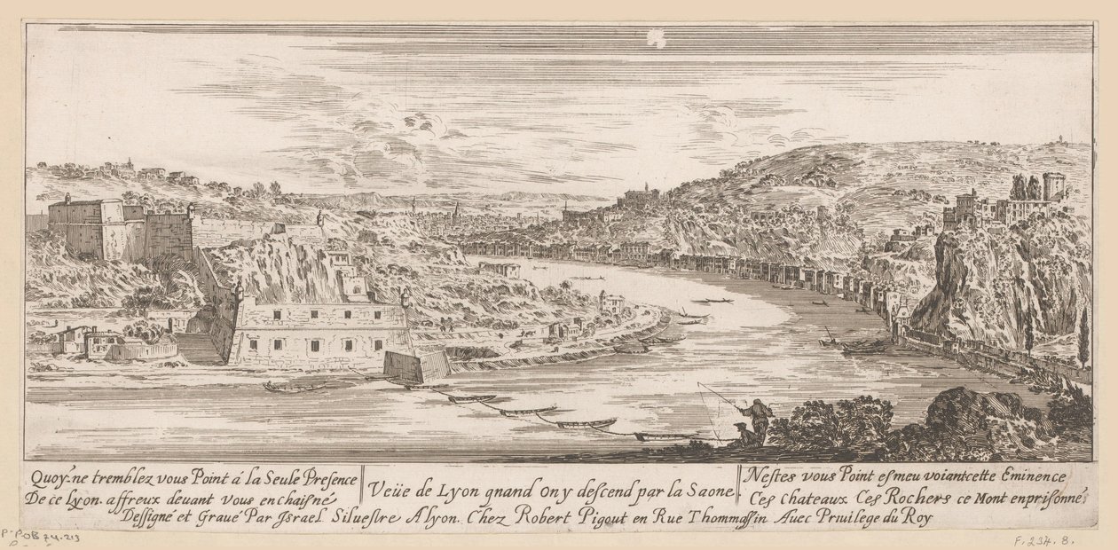 里昂在索恩河转弯处的景色
Veue de Lyon quand on y descend par la Saone（标题见实物） 作者 以色列·西尔维斯特（IsraëlSilvestre）