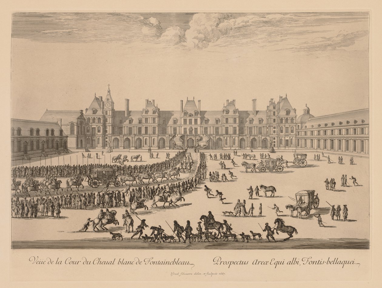 Cour du Cheval-Blanc的景色在枫丹白露，1667年。 作者 以色列·西尔维斯特（IsraëlSilvestre）